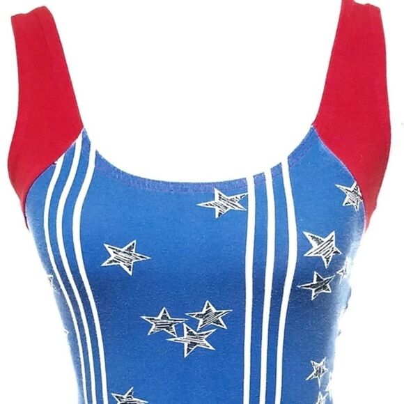 VINTAGE 70s Cobblestone Marika Stars And Stripes Bodysuit Tights Aerobics Outfit - Picture 7 of 16